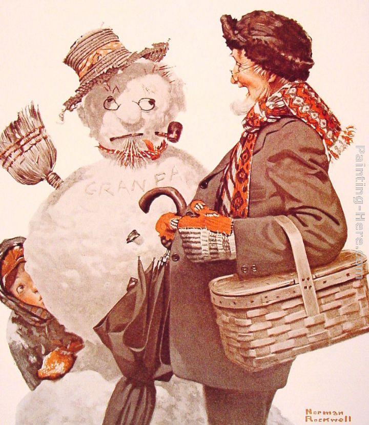 Norman Rockwell Grandfather and Snowman